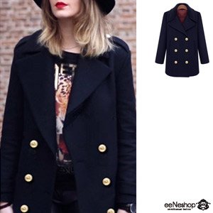 (イイネショップ) eeNeshop ミドル丈 金ボタン Pコート