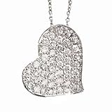 14k White Gold & Pave' Diamond Wavy Heart Pendant Necklace-18 IN (1.12ctw)