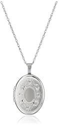 Sterling Silver Oval Hand-Engraved Locket Necklace, 18"