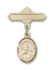14K Gold Baby Badge with St. John of God Charm and Polished Badge Pin
