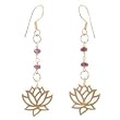 Open Design Lotus Blossom Flower Dangle Earrings in Gold Vermeil with Garnet Gemstone Beads, #8164