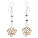 Open Design Lotus Blossom Flower Dangle Earrings in Gold Vermeil with Garnet Gemstone Beads, #8164
