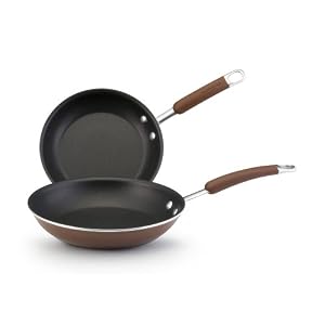 Rachael Ray Porcelain Enamel Nonstick 8-Inch and 10-Inch Skillet Twin Pack, Chocolate