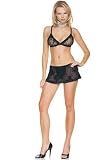 2PC Rose Vine Lace Soft Bra Sexy Lingerie Intimate Apparel with Skirt and Attached Thong