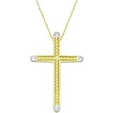 Zircon Cross Pendant Necklace In 14 Karat Gold With Chain