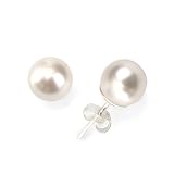 Olive n Figs Sterling Silver and Genuine Swarovski Crystal Pearl Stud Earring - White (8mm)