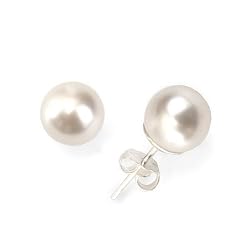 Olive n Figs Sterling Silver and Genuine Swarovski Crystal Pearl Stud Earring - White (8mm)