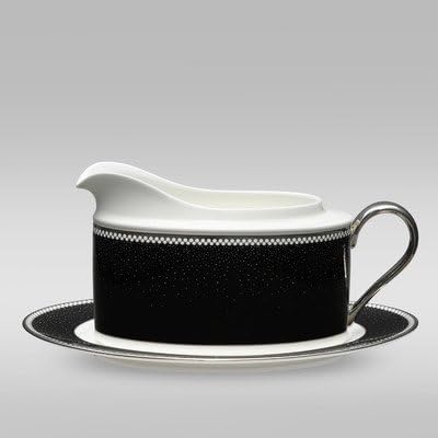 Noritake Pearl Noir Gravy Boat with Tray, 16-Ounce