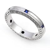 18k White Gold Bezel set Blue Sapphire Wedding Band Ring