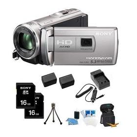 Sony HDR-PJ200 High Definition Handycam 5.3 MP Camcorder with 25x Optical Zoom and Built-in Projector (Silver) + 16GB High Speed SDHC Cards (Qty 2) + High Capacity Batteries (Qty 2) + Rapid AC/DC Charger + More!