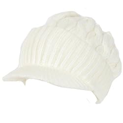 New Chunky Cable Knit Skull Newsboy Cabby Hat Cap Ivory Medium Large