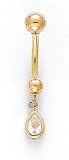 14K Belly Ring CZ Pear - ES-1203