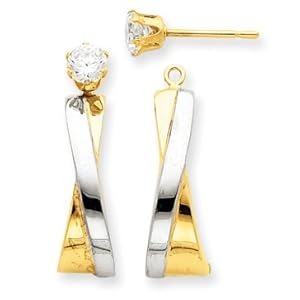 14k Yellow Gold J-Hoop with CZ Stud Earring Jackets. Gold Wt- 1.19g.