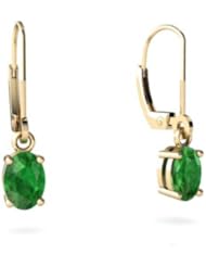 Genuine Emerald 14kt Yellow Gold Lever Back Earrings