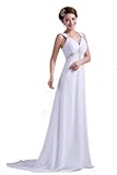 DLFashion V-neck Empire Beaded Chiffon Beach Wedding Dress L-12 White