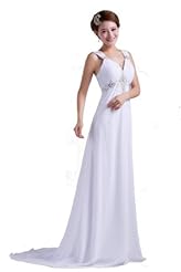 V-neck Lace-Up Beaded Chiffon/Polyester Empire   Waistline Floor Length  Dress