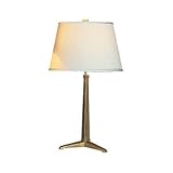 IMAGE OF Robert Abbey 9000 Triad - Triangular Column Table Lamp, Antiqued Gold Leaf Finish and Pale Shell Dupioni Fabric with Gold Lining Shade