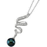 14K White Gold Black Cultured Pearl & Diamond Necklace
