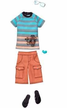 Ken Clothes: Sporty Summer Striped Shirt & Khaki Shorts Fashion Outfit