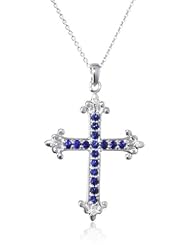 Sterling Silver Created Gemstone and Diamond Cross Pendant Necklace, 18"