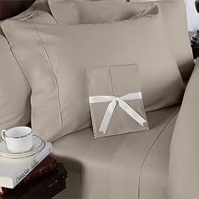 Egyptian Bedding 1200-Thread-Count Egyptian Cotton 1200TC Sheet Set, Queen, Taupe Solid 1200 TC