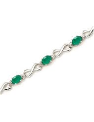 14K White Gold Oval Emerald and Diamond Bracelet