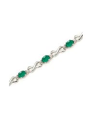 10K White Gold Oval Emerald and Diamond Bracelet