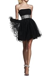 Strapless Cocktail Natural   Waistline Crystal Crystals Lace-Up Charmeuse/Tulle Little Black Dress/Party Dress 