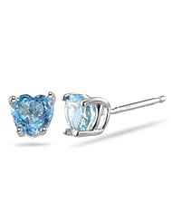 1.10 Cts of 5 mm AA Heart Swiss Blue Topaz Stud Earrings in 14K White Gold