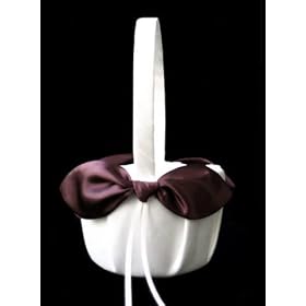 New elegant Brown Satin Bow with Ivory Wedding Flower girl basket