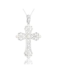 Sterling Silver and Pearl Romantic Cross Pendant