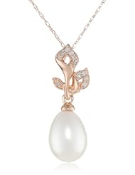 10k Rose Gold Cultured Freshwater Cultured Pearl and Diamond Pendant Necklace (0.06 cttw, GH Color, I2-I3 Clarity), 17"