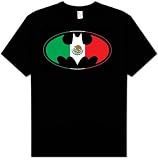  : Batman MEXICAN FLAG SHIELD Mexico Adult Black T-shirt