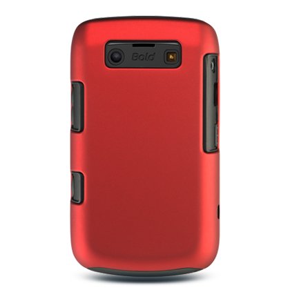 Premium 2-in-1 Red Rubberized Crystal Snap-on Case and Silicone Gel Skin for Blackberry Bold 9700 Onyx