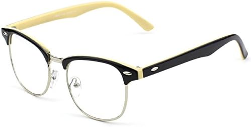 Glasses Queen 201556 Vintage Inspired Classic Half Frame Nerd Wayfarers UV400 Clear Lens Glasses(Black Yellow)