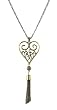 Necklace - N204 - Heart with Tassel Pendant ~ Antique Gold Tone