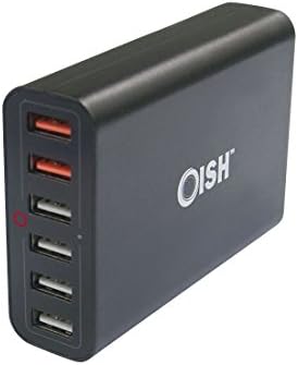Oish 6 Port Desktop USB Charger QC 2.0 for iPhone, Samsung Galaxy, and Android Smartphones