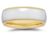 8 mm Two Toned Yellow Milgrain Edge Comfort-Fit Women's Wedding Band in 14k Two-Tone Gold