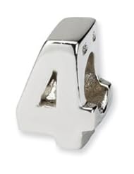 Block Style, Number 4 Charm in Sterling Silver For 3mm Charm Bracelets