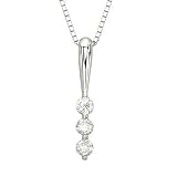14K White Gold 3 Stone Round Diamond Pendant & Chain (0.17 ctw, G-H, SI1)