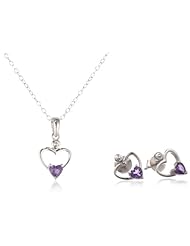 Sterling Silver Amethyst Heart Shape Pendant and Earrings Set, .2"
