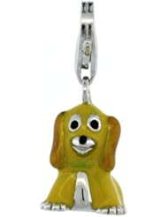 Sterling Silver Sitting Puppy Dog Charm for Bracelet, 5/8 in. (16mm) tall, Enamel Finish