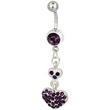Amethyst Purple Double Heart Dangle Belly Ring