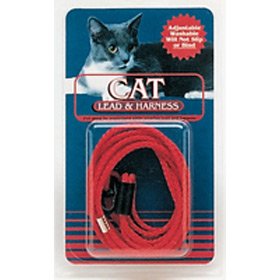 Coastal Pet Adjustable One-Piece Cat Harness & Leash / Lead (Red, 4 ft.)
