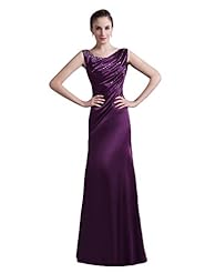 Scoop Neck Satin Ruched Lace Beaded Floor Length Sheath Natural   Waistline Prom Dress 