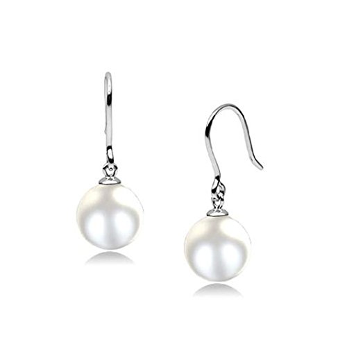 White 8MM Authentic Shell Synthetic Pearl Dangle Earrings. Fashion Jewelry