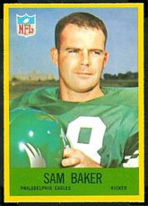 1967 Philly Gum Regular (Football) Card# 134 Sam Baker of the Philadelphia Eagles VG Condition