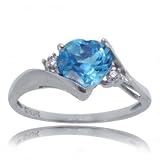 10KT White Gold Heart Ring Blue Topaz & Diamonds