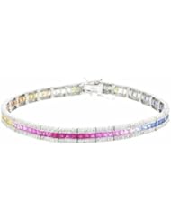 14K White Gold Diamond/Multicolored Sapphire Bracelet