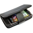 BLACK WALLET LEATHER CASE COVER II FOR HTC DESIRE + SCREEN PROTECTOR'